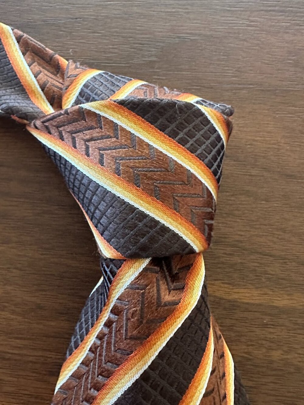 Canali Brown Orange Chevron Striped Silk Tie